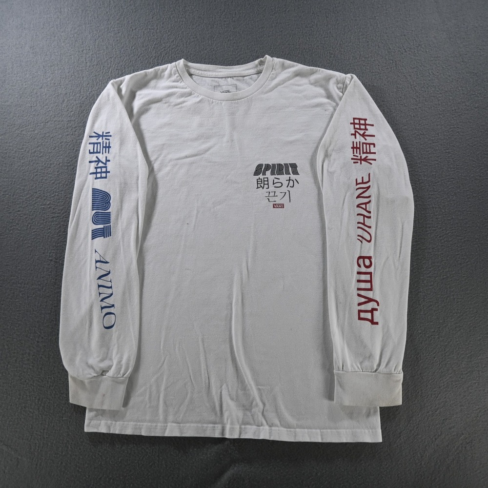 Vans Mens Spirit Multi-Language Graphic Long Sleeve T-Shirt Size Small White
